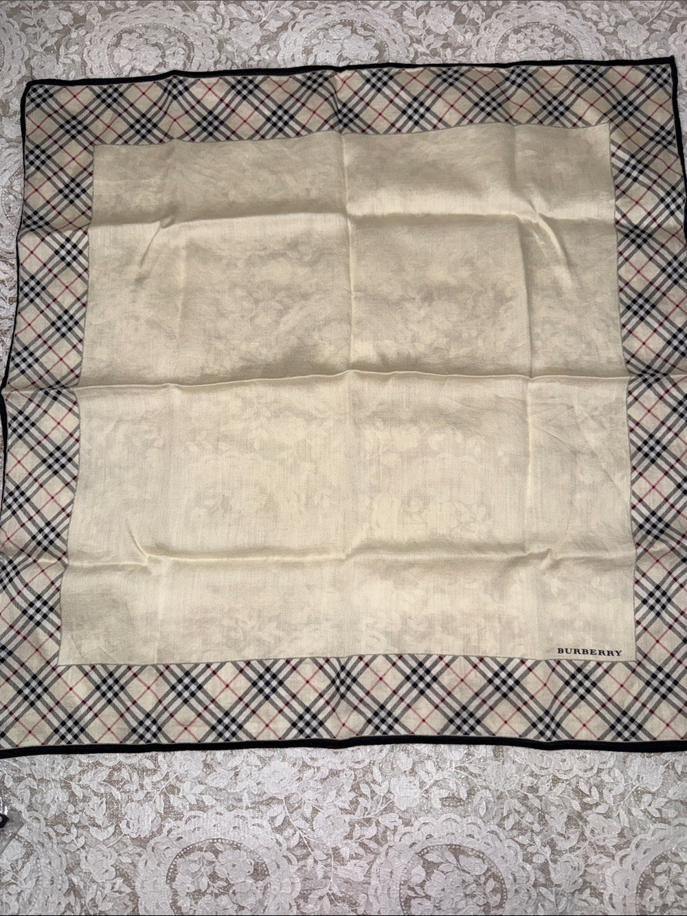 Burberry Beige Center with Classic Check Border cotton handkerchief/neck Scarf 🧣